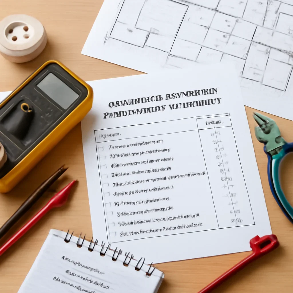 Planning notes and electrical details related to Commercial Electrical Maintenance Checklist