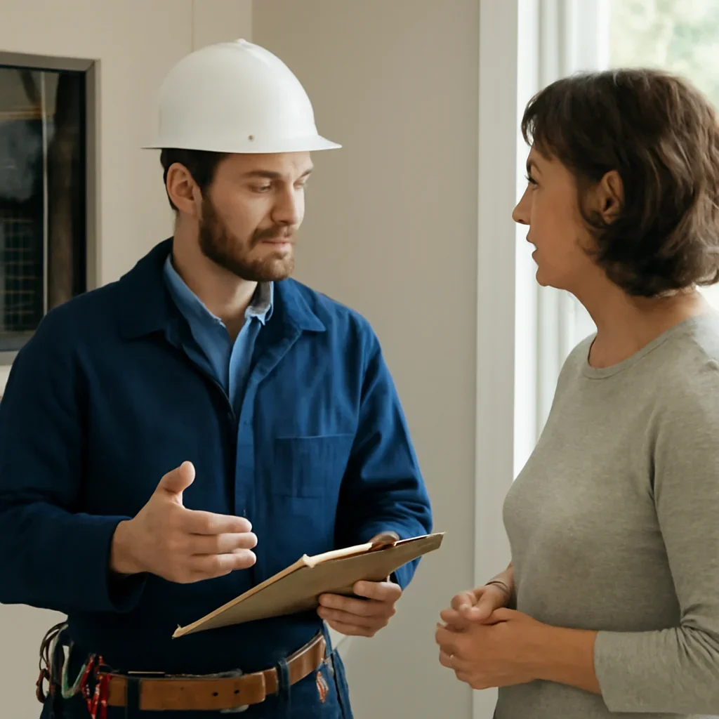 Electrician discussing next steps related to Electrical Inspection Checklist for Victoria Home Buyers