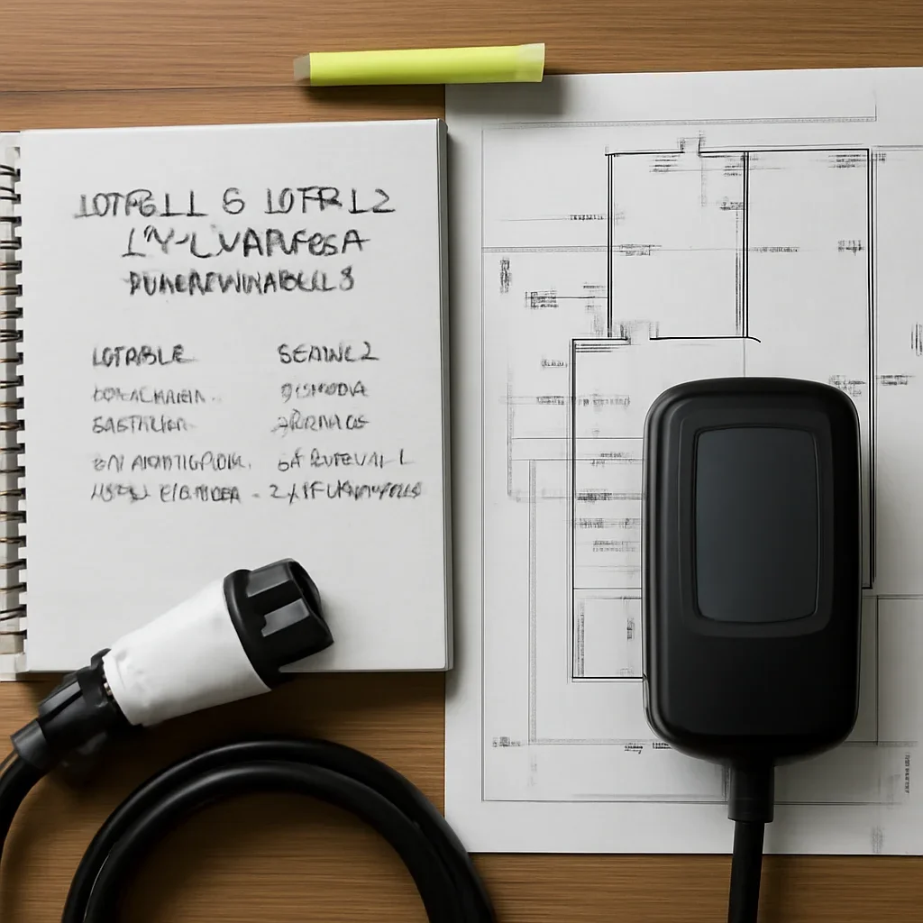 Planning notes and electrical details related to Level 1 vs Level 2 EV Charging for Victoria Homes