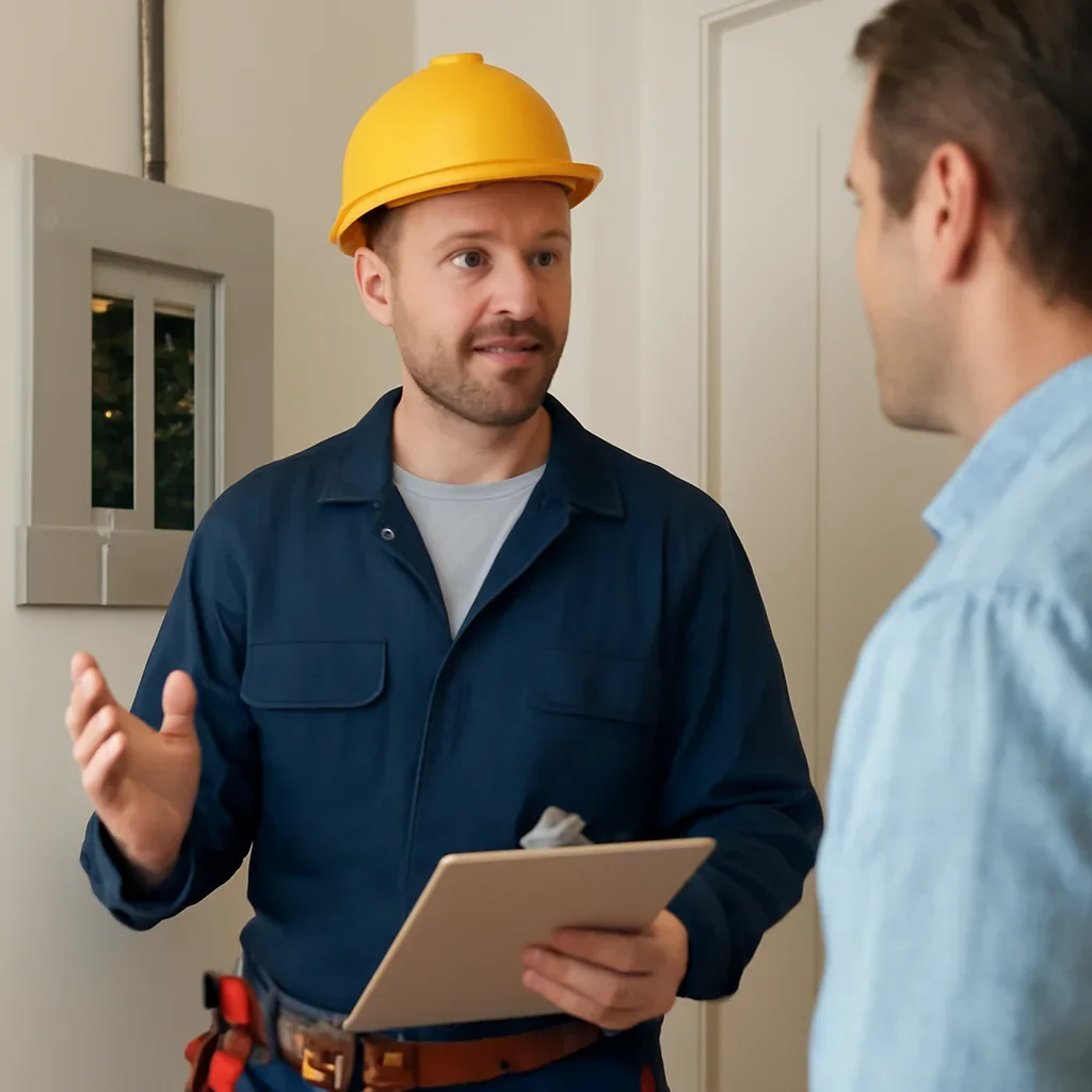 Electrician discussing next steps related to Electrical Upgrades for Victoria Strata Buildings