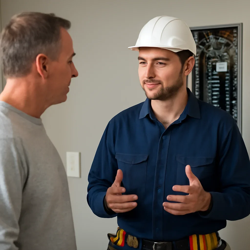 Electrician discussing next steps related to When to Call an Emergency Electrician in Victoria