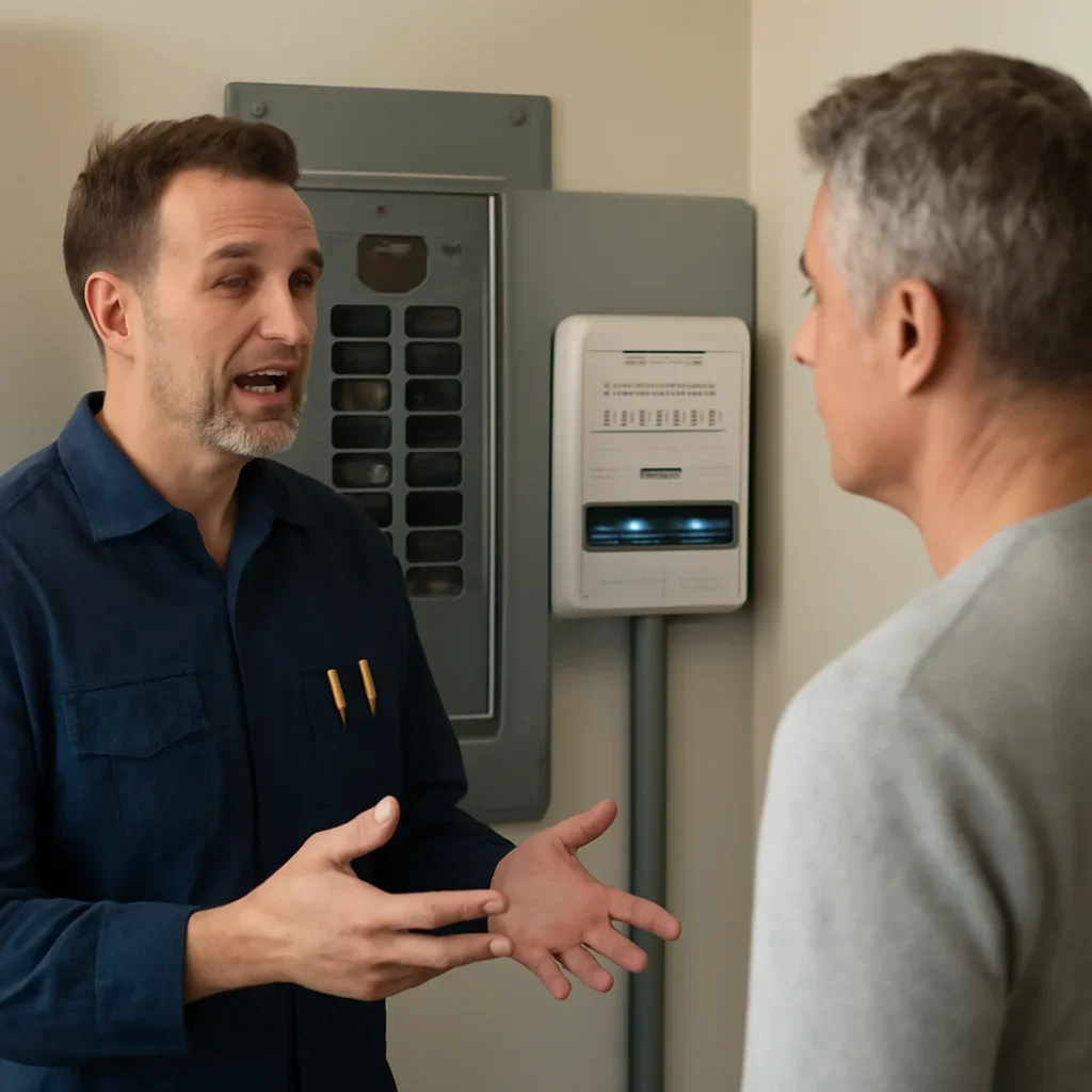 Electrician discussing next steps related to Whole-Home Surge Protection in Victoria